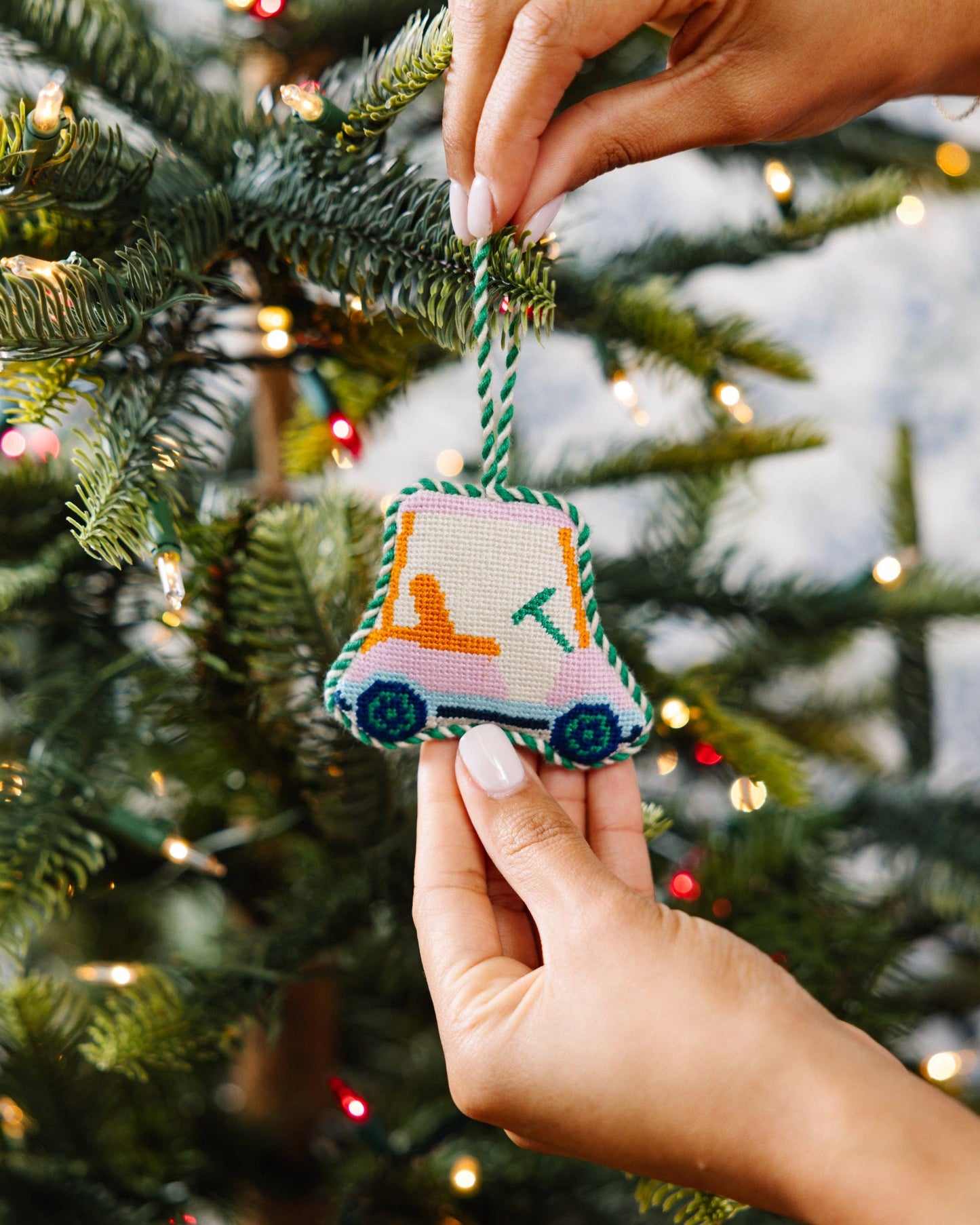 Needlepoint Icon Ornament - Golf Cart