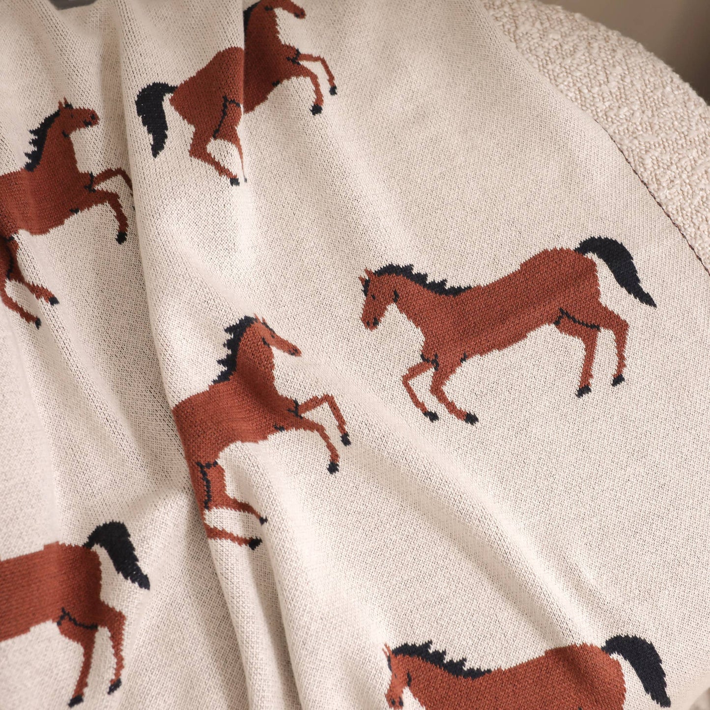 Organic Cotton Jacquard Sweater Knit Baby Blanket - Horse