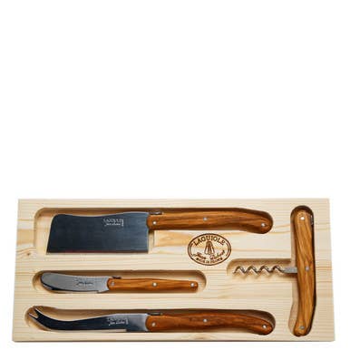 Jean Dubost Olive Wood 4pc Cheese and Wine Set