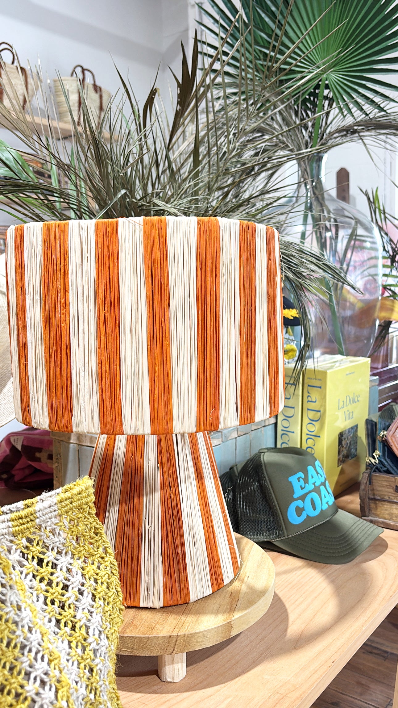 Handwoven Natural Raffia Lamp – Artisan Moroccan Table Light: Orange / 35 cm