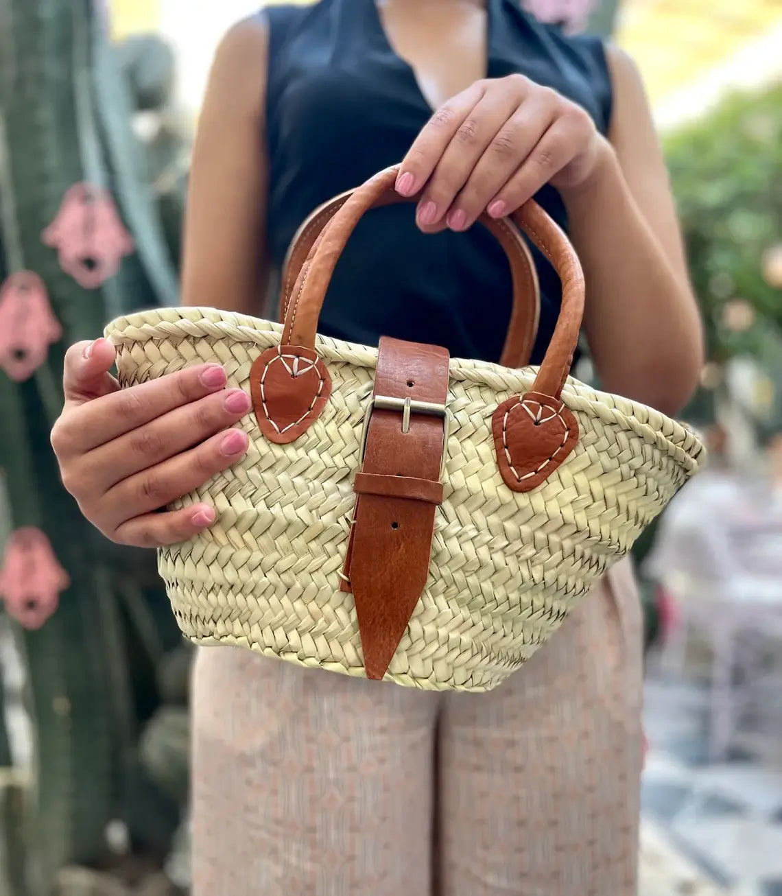 Moroccan Mini Straw Bags Leather