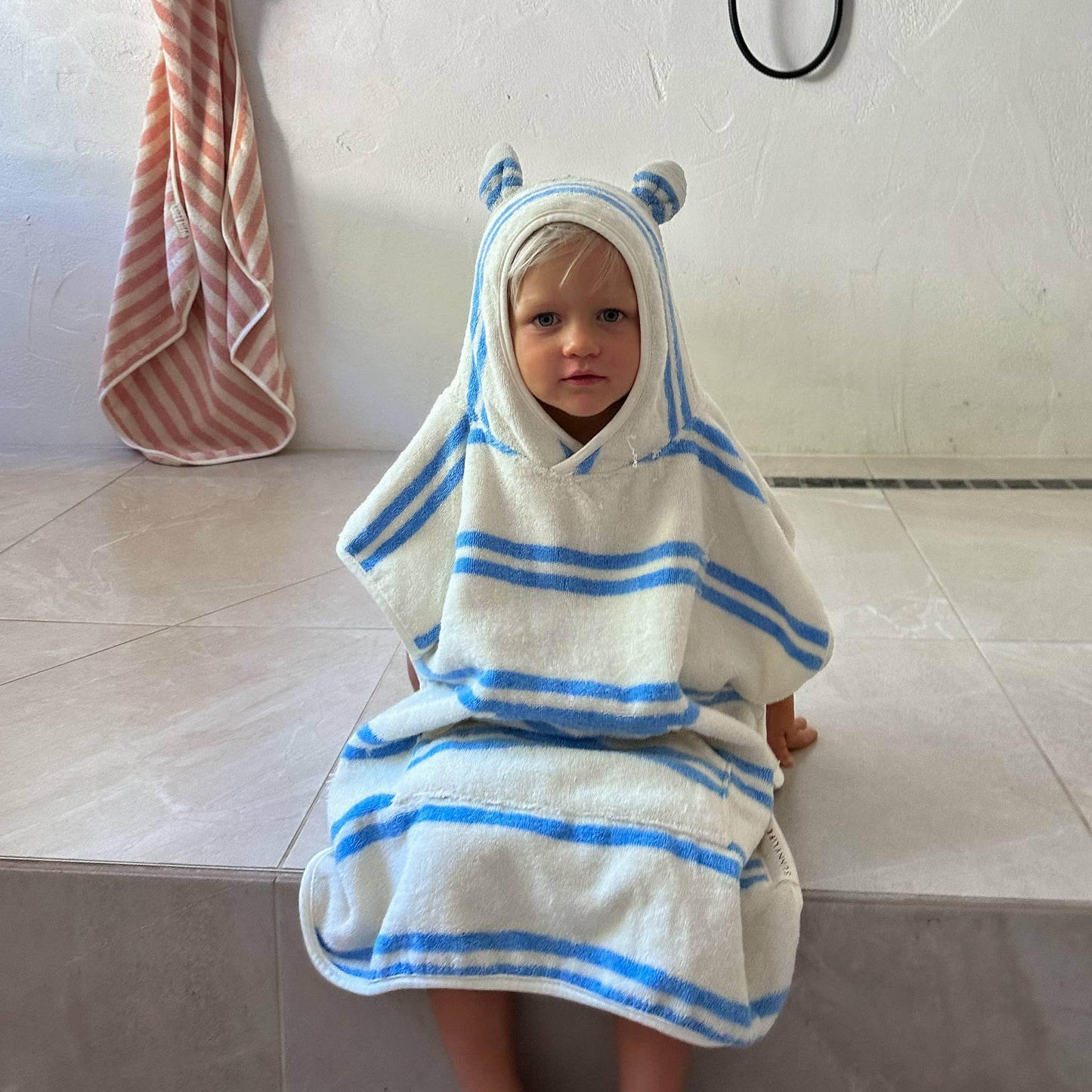 Kids Hooded Towel Sid the Seagull Blue Stripe