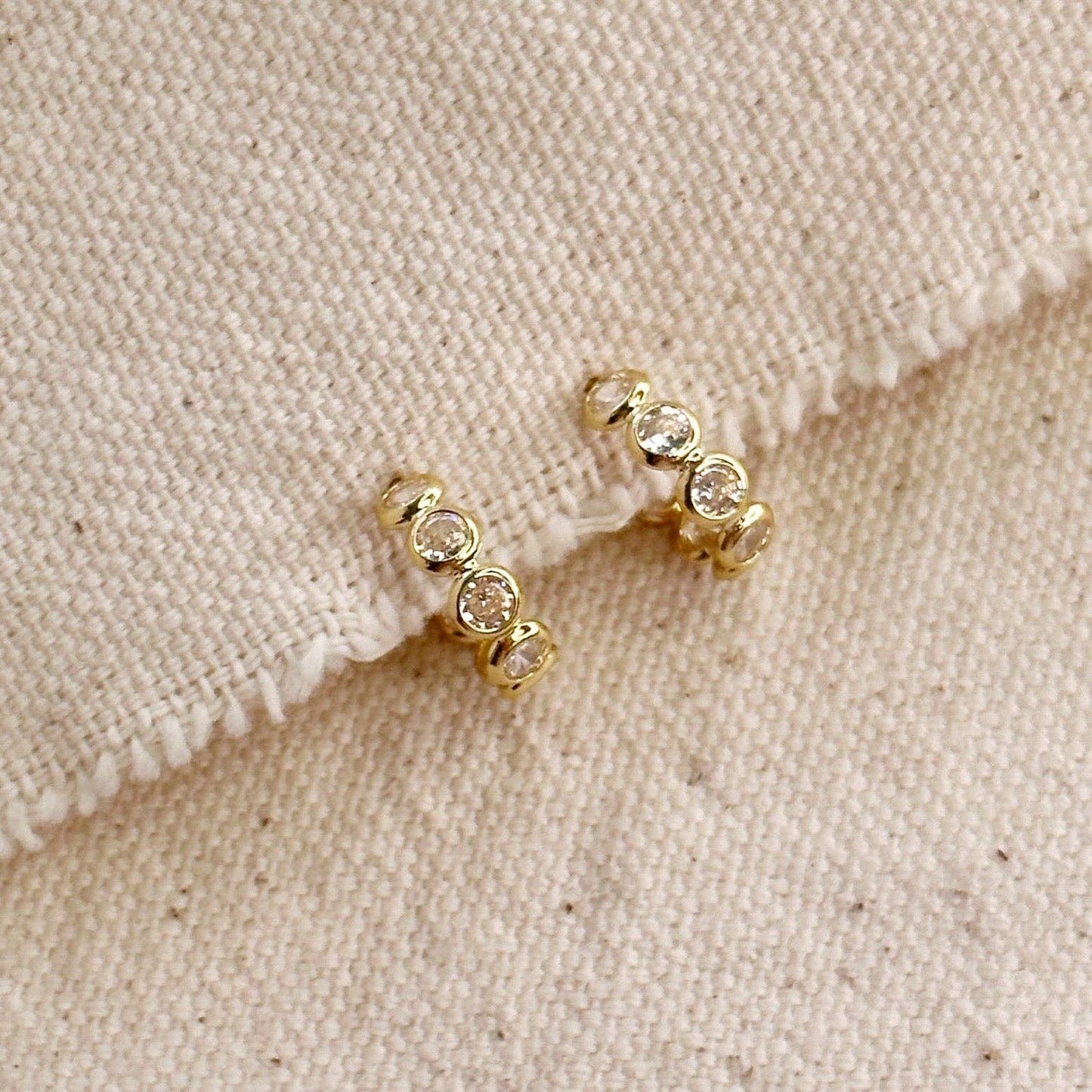 Bezel CZ C- Hoop Earrings: 16mm