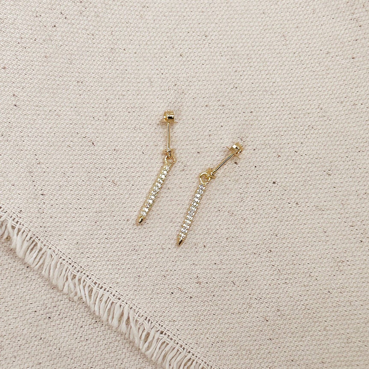 18k Gold Filled CZ Spear Drop Earrings: 20 mm