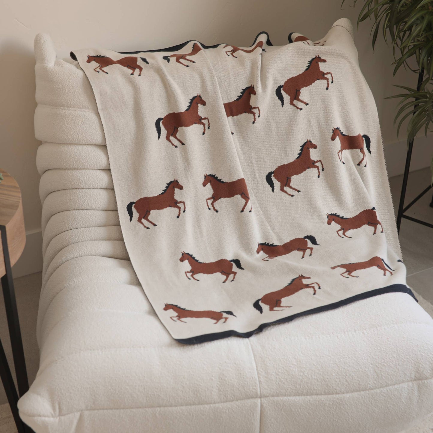 Organic Cotton Jacquard Sweater Knit Baby Blanket - Horse