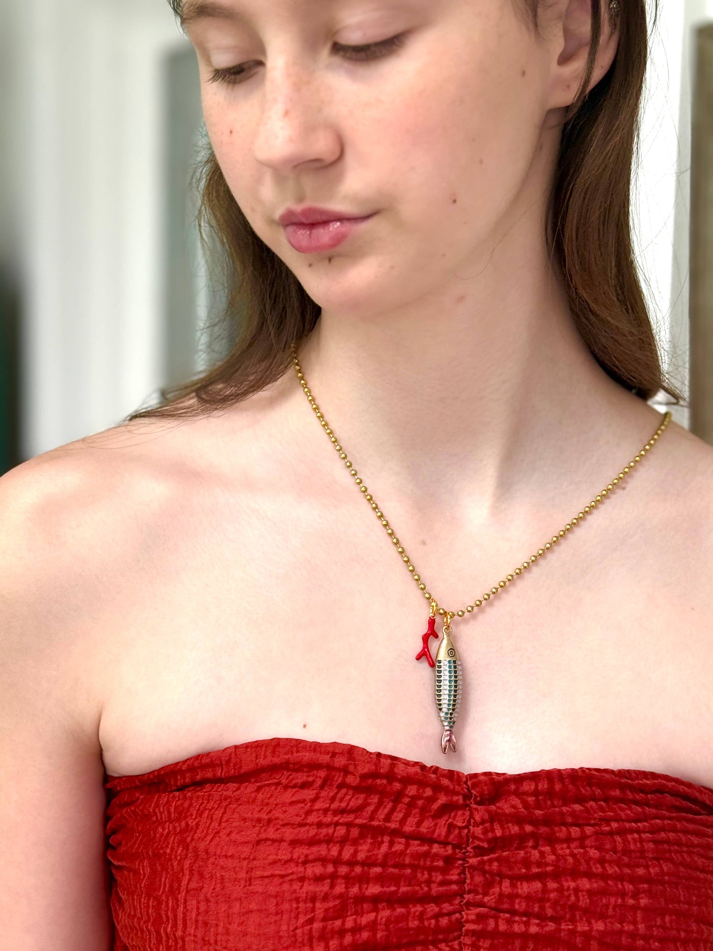 Coral & Fish Gold Necklace