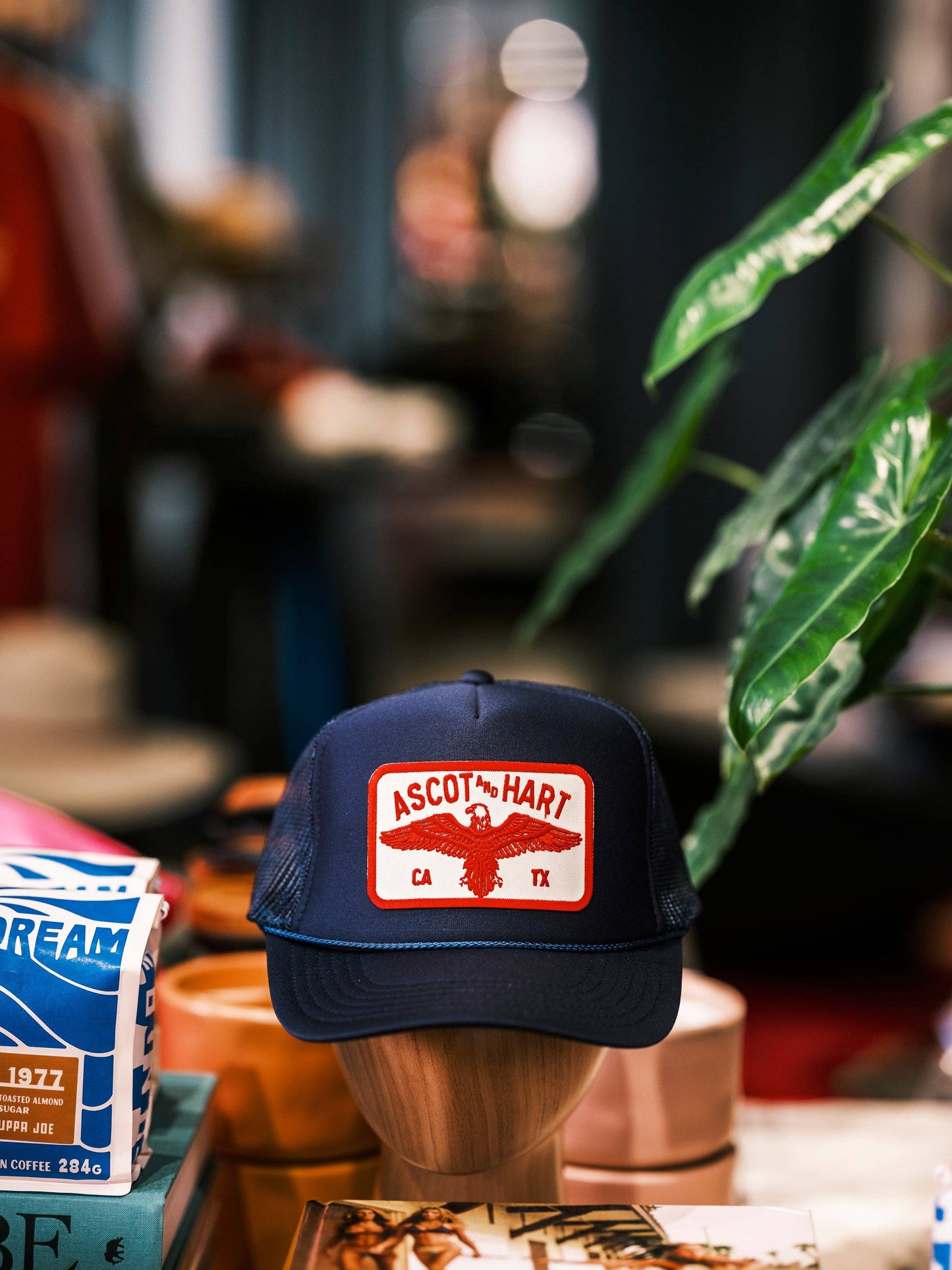 Ascot + Hart Red Eagle Patch Trucker: Navy Blue