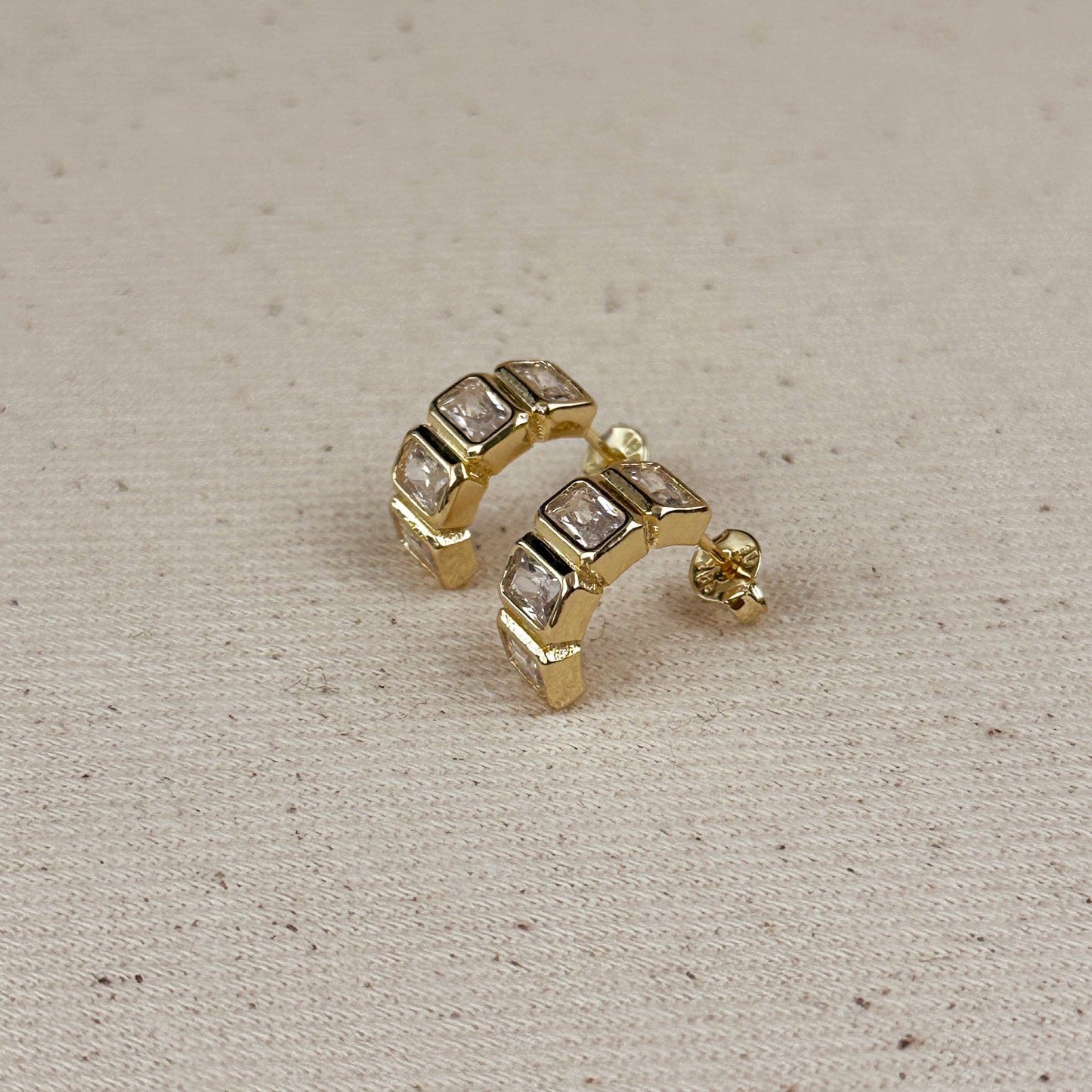 18k Gold Filled Chunky CZ Curve Earrings: Clear