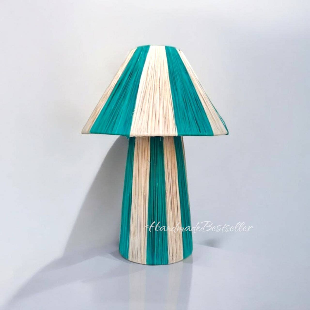 Moroccan Woven Raffia Table Lamp: Black / Medium