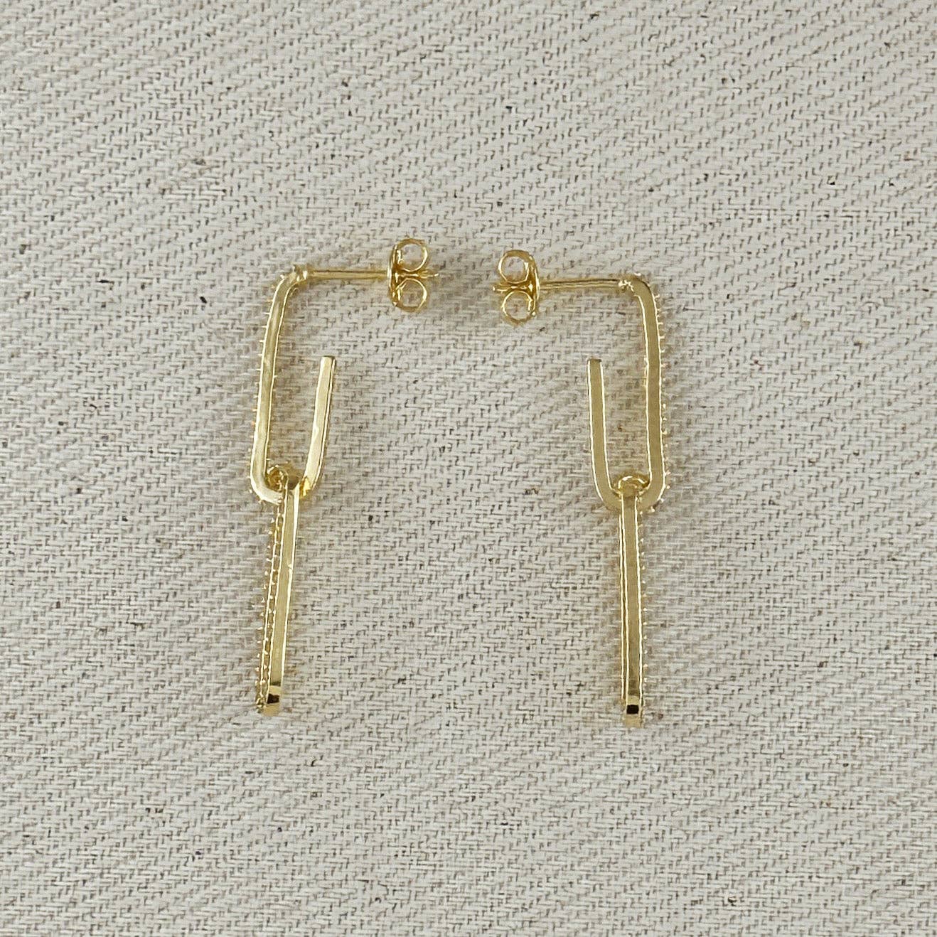 18k Gold Filled CZ Paperclip Drop Earrings