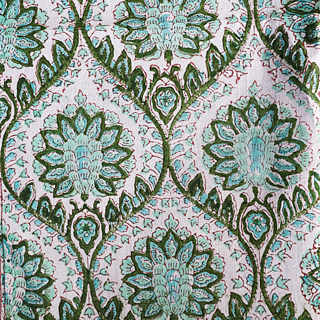 Jade Lattice Bloom - Block Printed Cotton Bandana