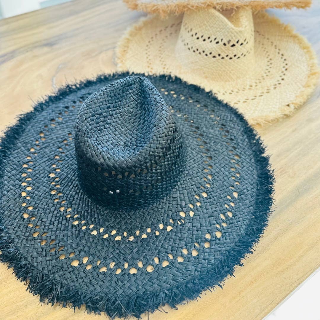 Raffia Summer Hand Woven Straw Hat: BLACK