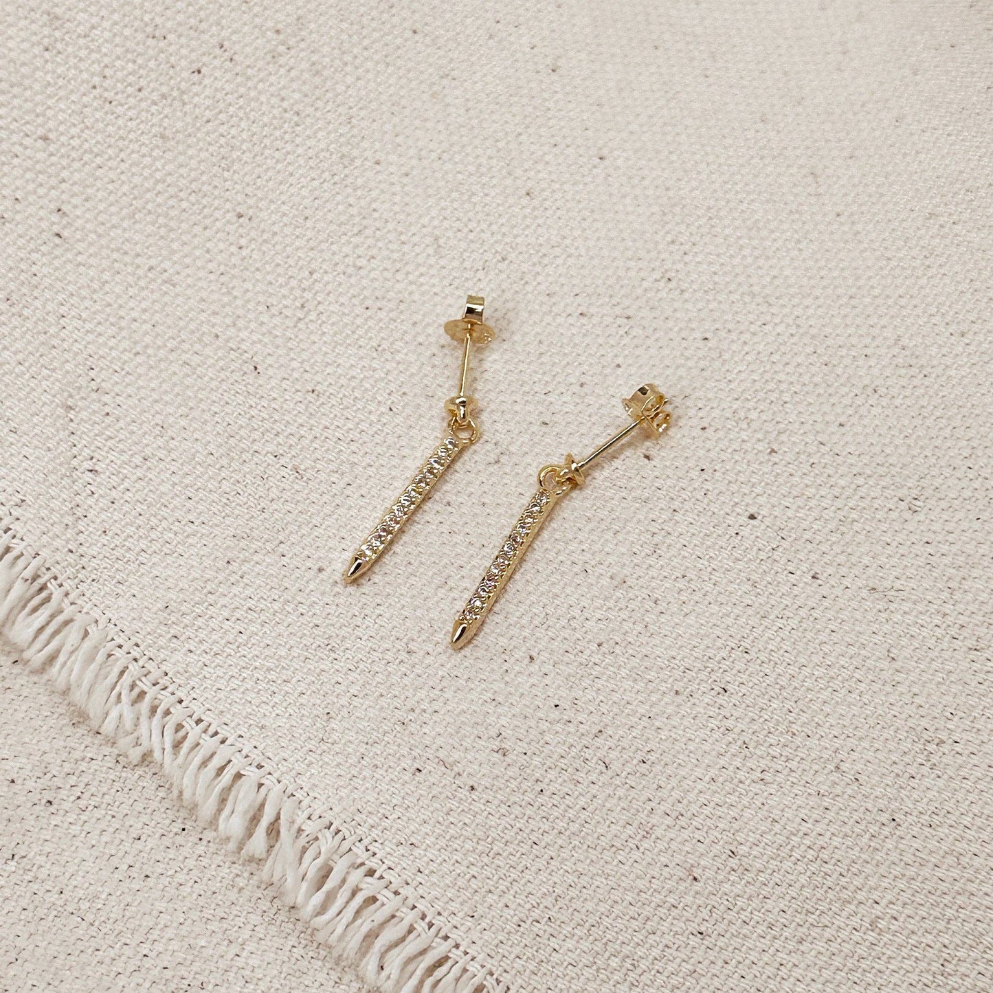 18k Gold Filled CZ Spear Drop Earrings: 20 mm