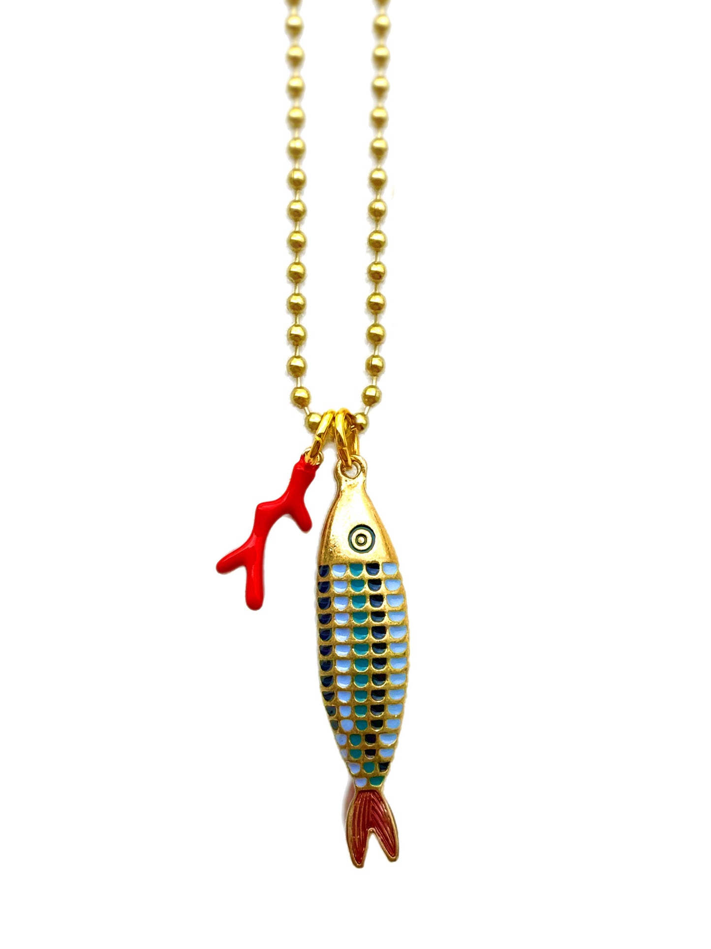 Coral & Fish Gold Necklace