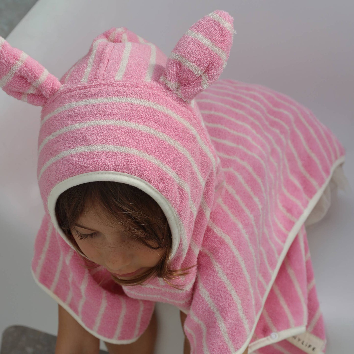 Kids Hooded Towel Cotton Candy Pink Stripe