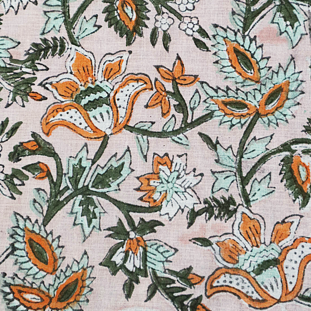 Pink Meadow Breeze - Block Printed Cotton Bandana