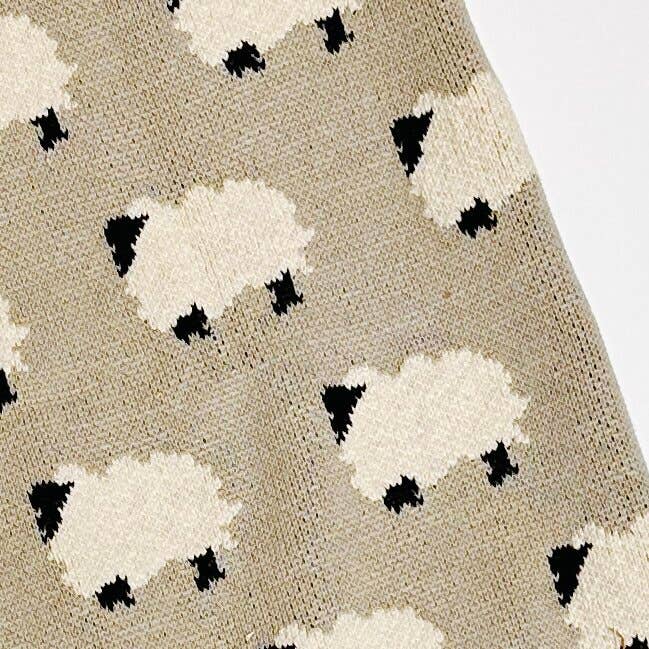 Organic Cotton Jacquard Sweater Knit Baby Blanket - Furry Sheep