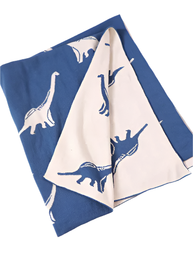 Organic Cotton Jacquard Sweater Knit Baby Blanket - Dinosaur-Reversible