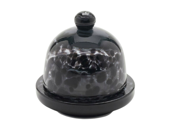 Andrew Leopard Hand Blown Glass Round Butter Dish
