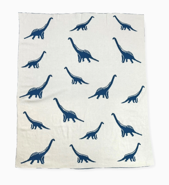 Organic Cotton Jacquard Sweater Knit Baby Blanket - Dinosaur-Reversible