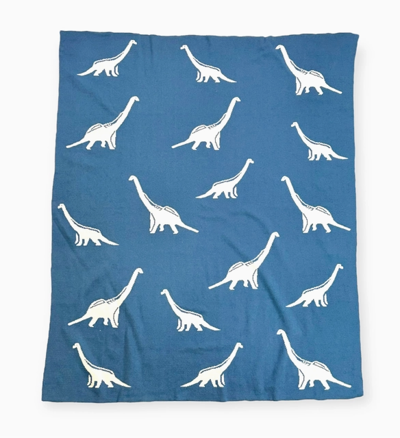 Organic Cotton Jacquard Sweater Knit Baby Blanket - Dinosaur-Reversible