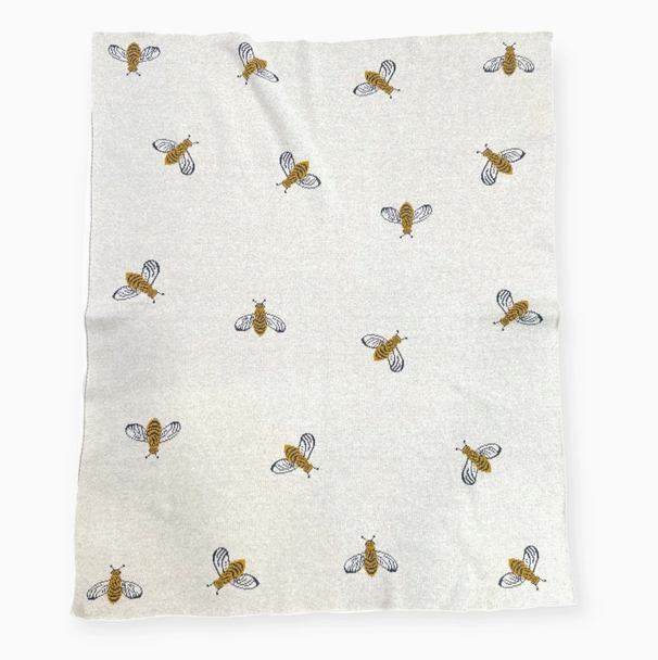 Organic Cotton Jacquard Sweater Knit Baby Blanket - Bee