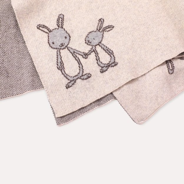 Organic Cotton Jacquard Sweater Knit Baby Blanket - Bunny Mommy & Me