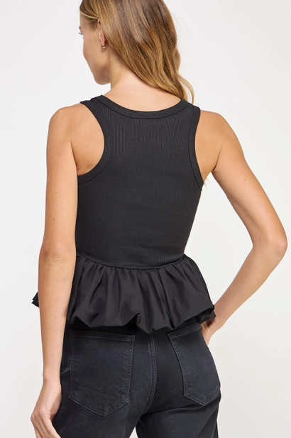 Poplin Bubble Hem Top - Black