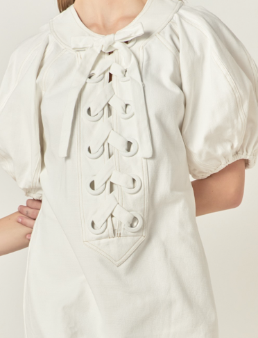 Laced Up Puffed Sleeve Mini Dress