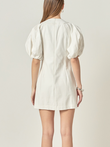 Laced Up Puffed Sleeve Mini Dress
