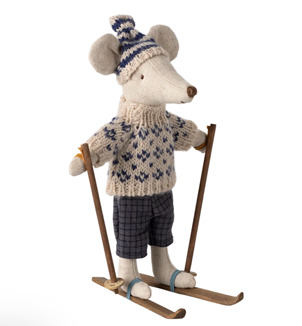 Winter mouse with ski set, Dad - Blue
