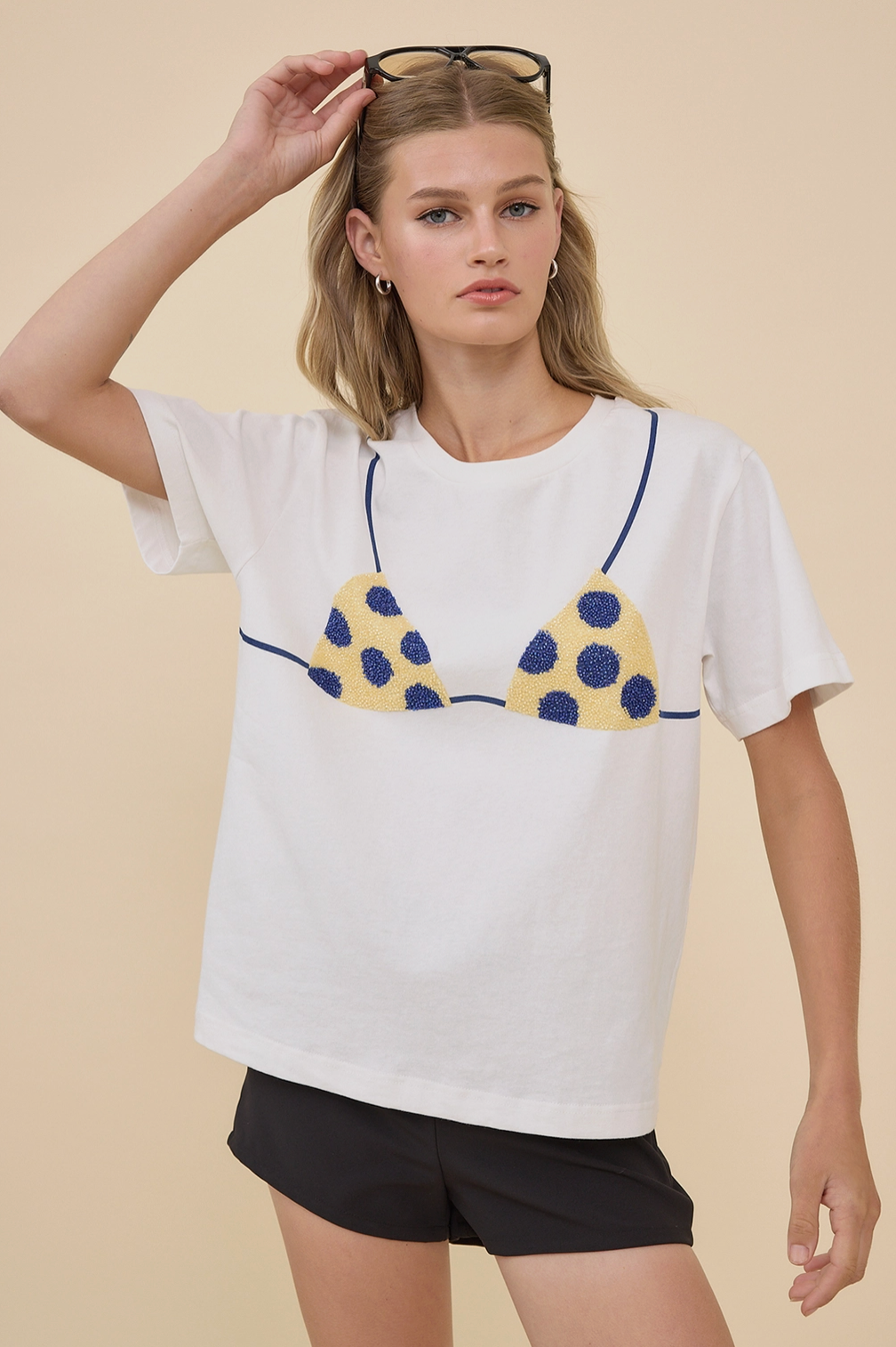 Caviar Bead Polka Dot Bra Tee
