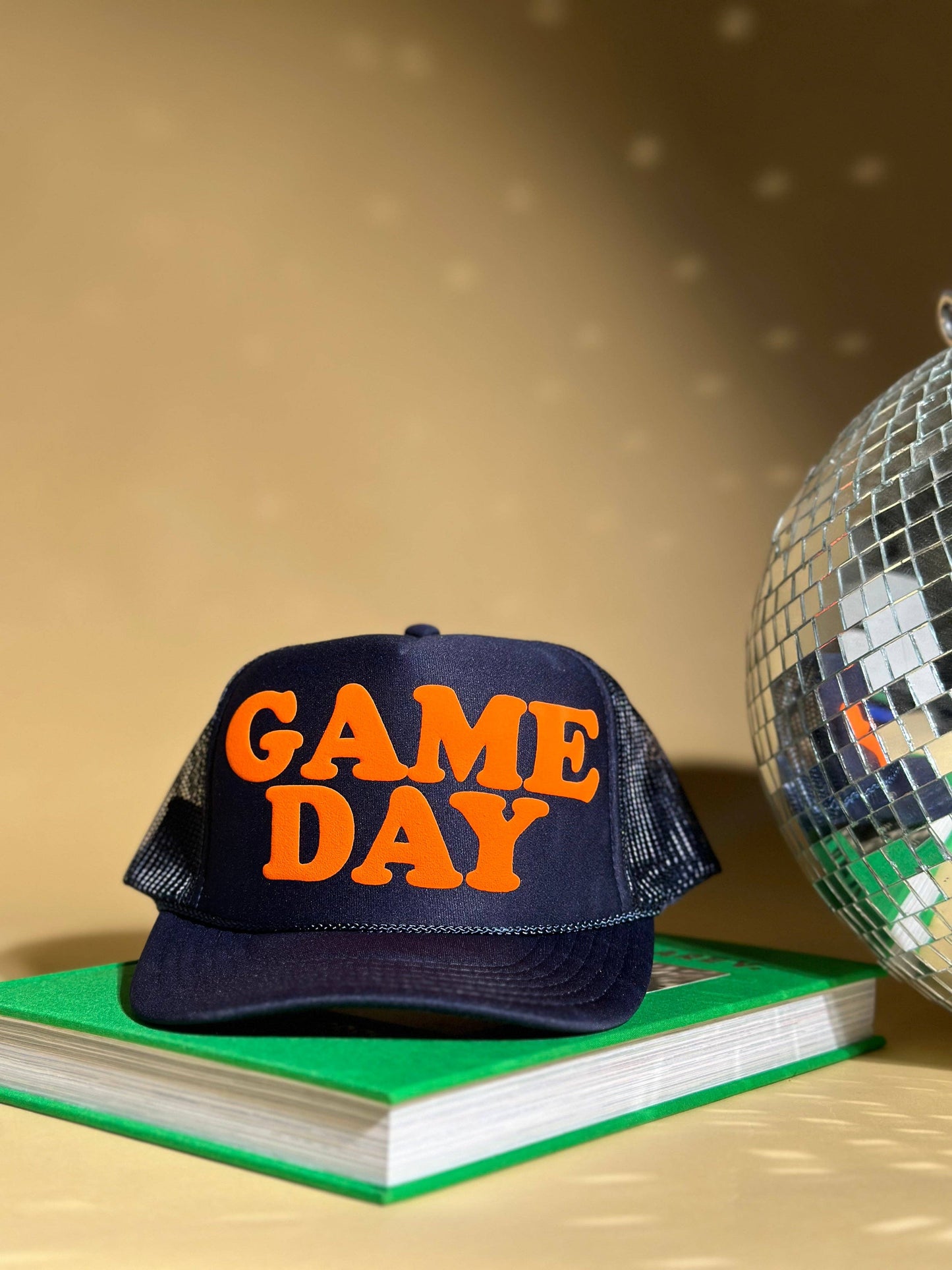 Game Day Trucker: Navy Hat / Orange Print