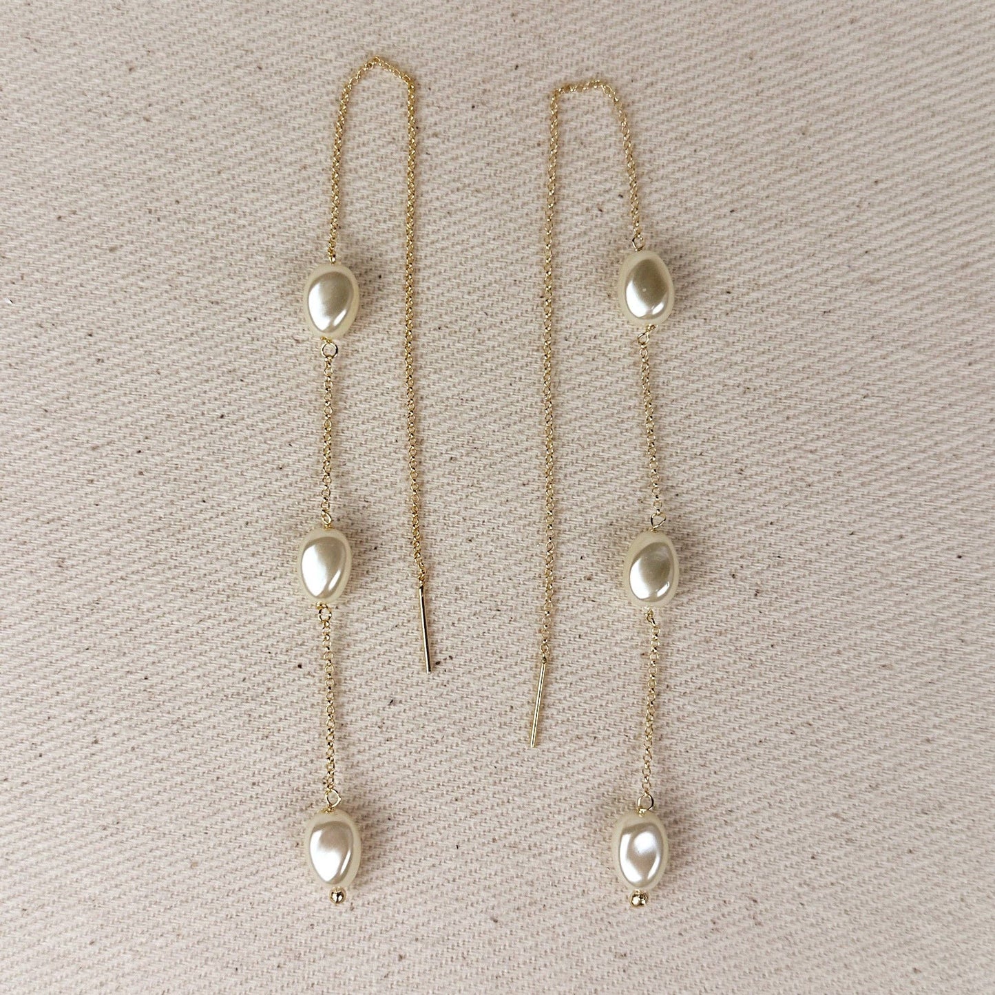18k Gold Filled Spaced Baroque Pearls Threader Earrings