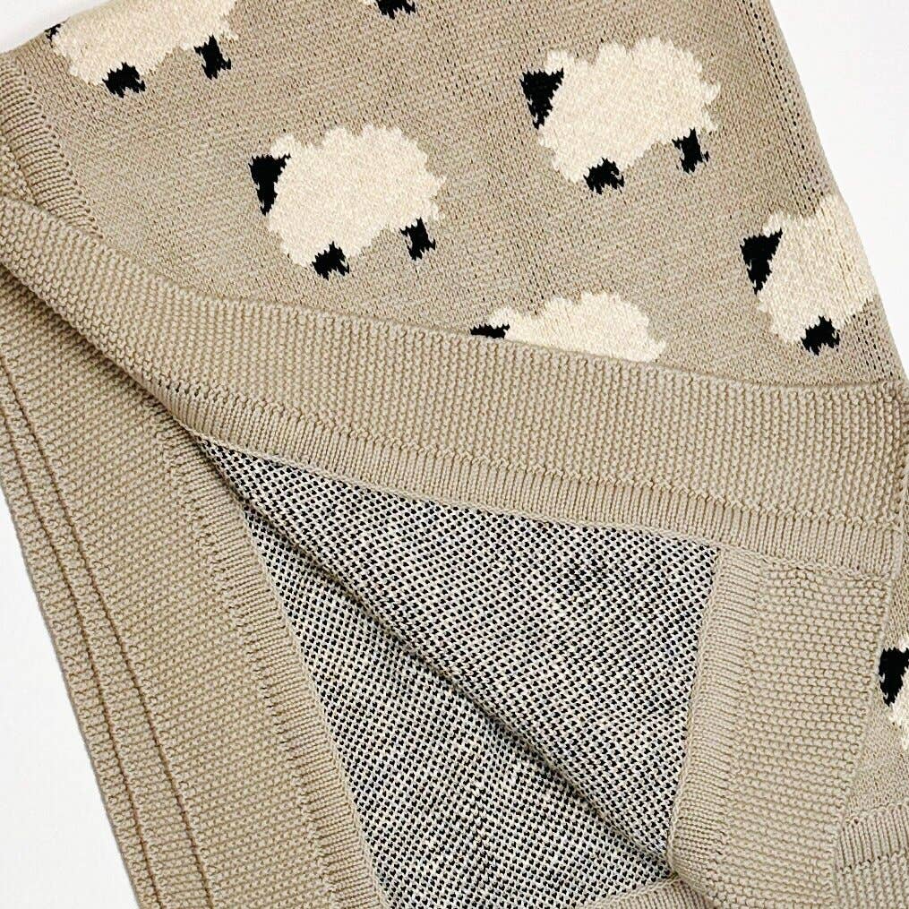 Organic Cotton Jacquard Sweater Knit Baby Blanket - Furry Sheep