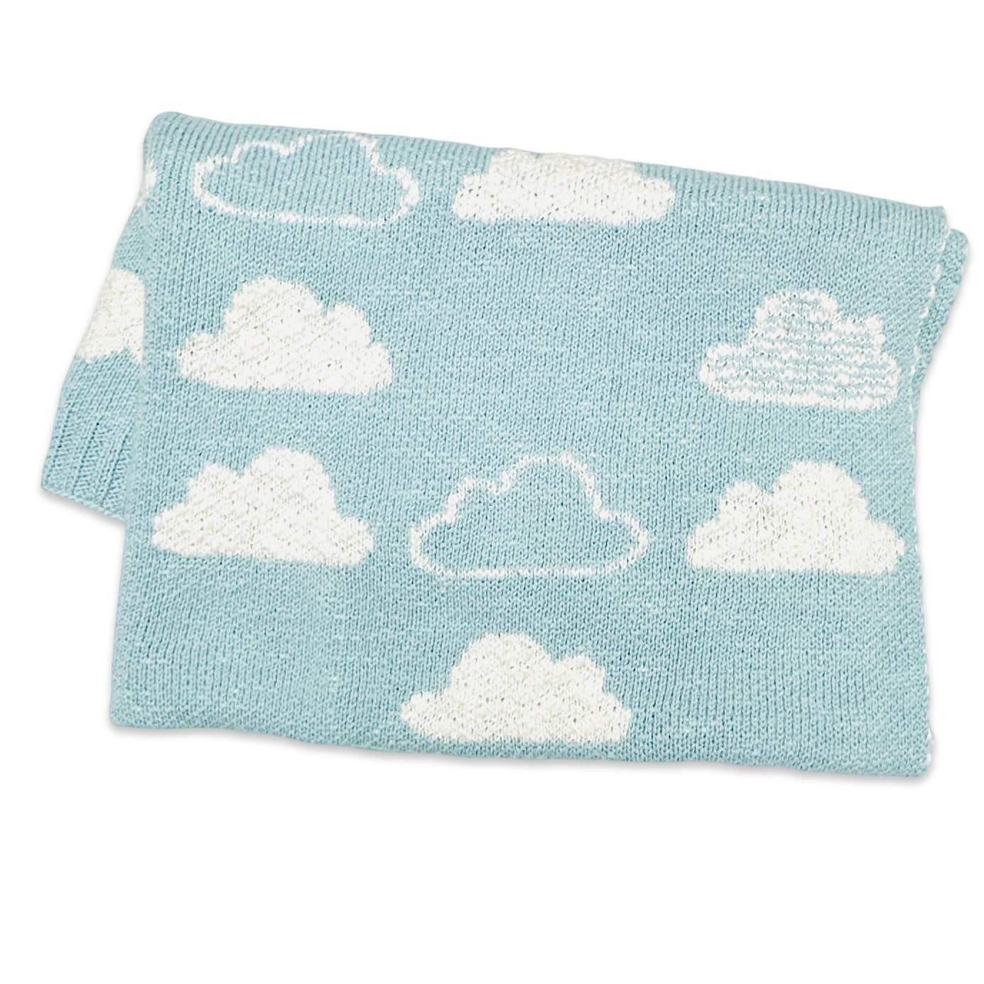 Organic Jacquard Sweater Knit Baby Blanket: Baby Blue Clouds