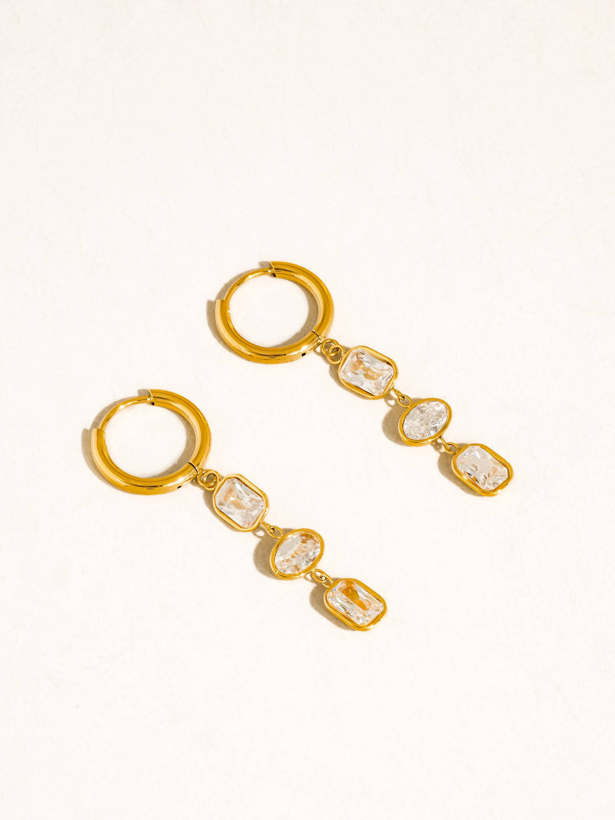 Sunniva 18K Gold Non-Tarnish CZ Triple Drop Earrings: Yellow Gold
