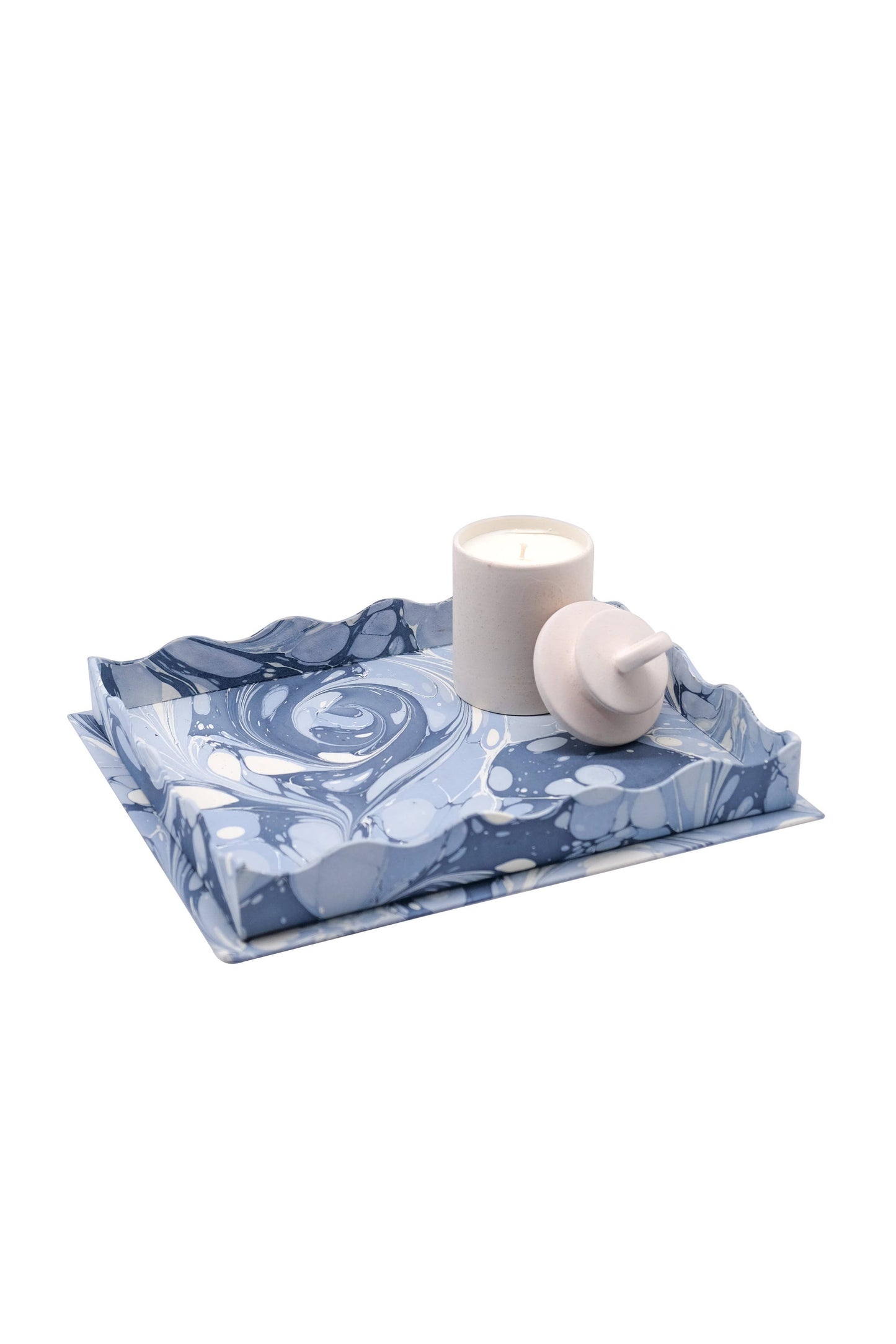 Nesting Scalloped Hand-Marbled Trays in Ocean Wave: 2 sizes