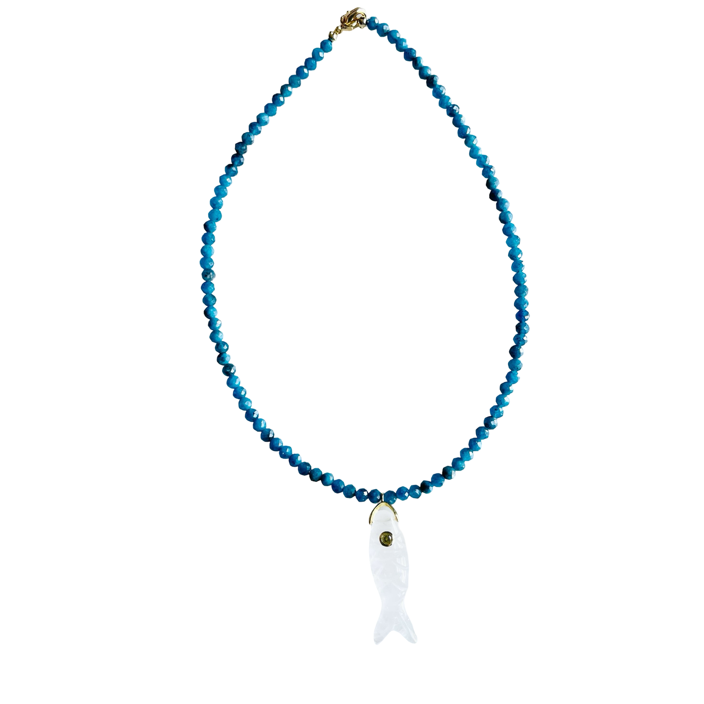 The Big Eye Fish Necklace: Denim Blue with Quartz