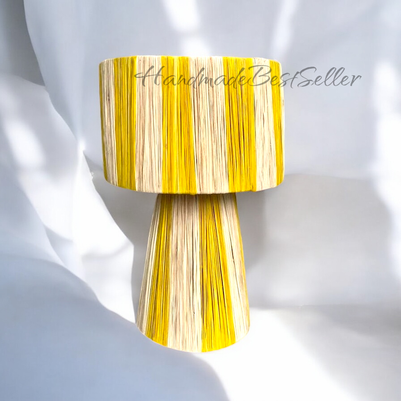 Handwoven Natural Raffia Lamp – Artisan Moroccan Table Light: Green / 35 cm