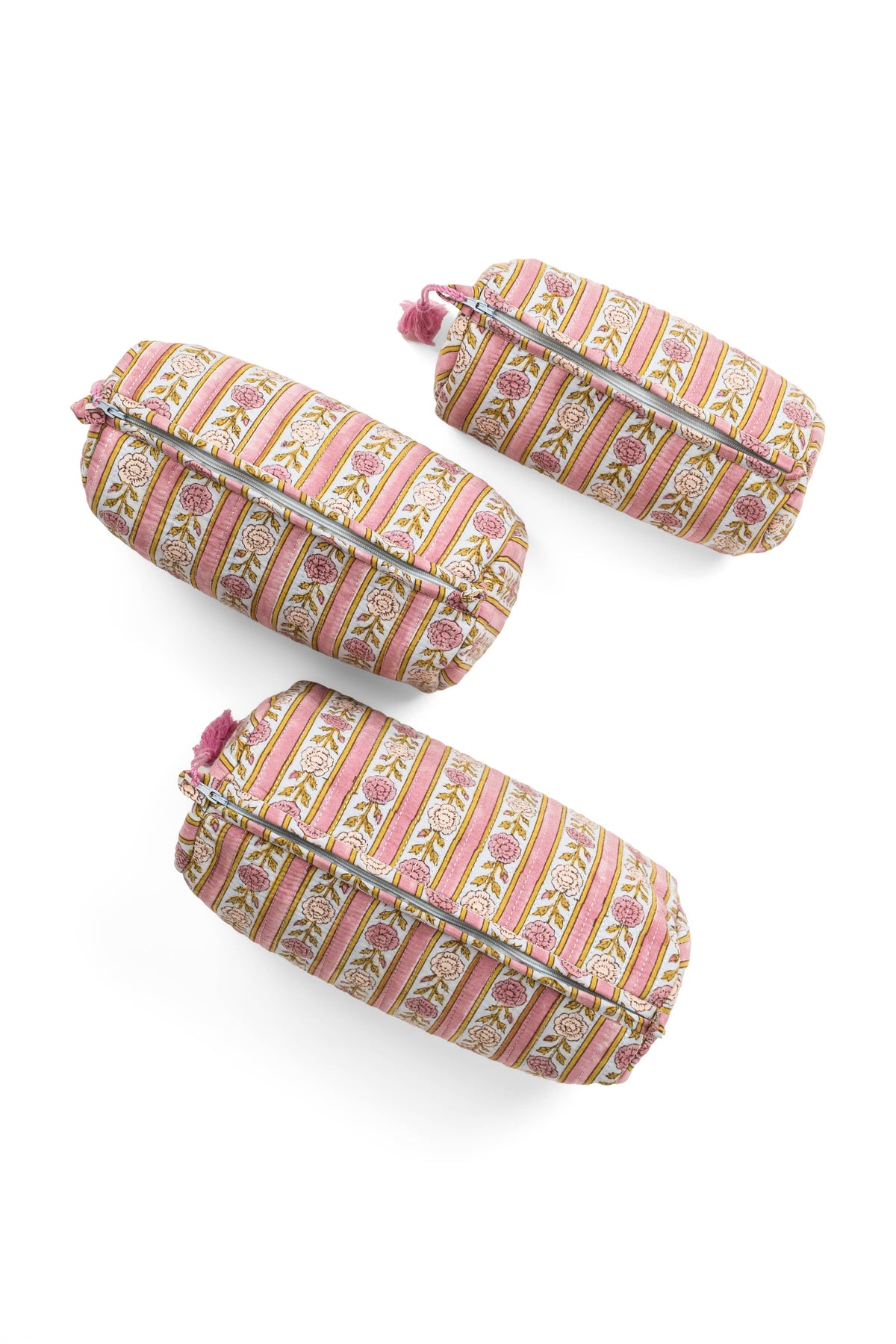 Vintage Floral Stripes Block Print Makeup Bag in Purple: 3 sizes