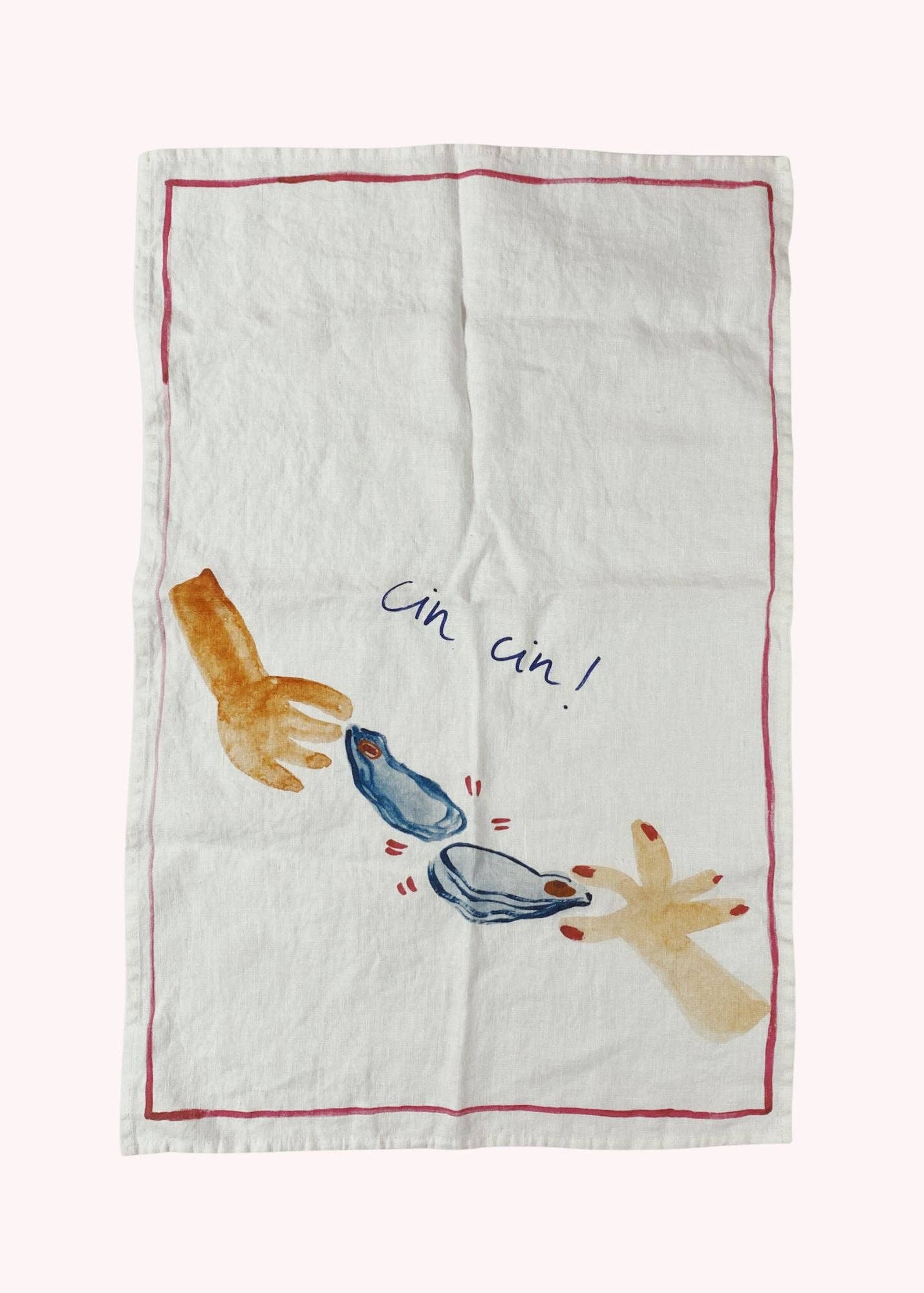 Stoned washed Linen Tea Towel - Oyster Cheers