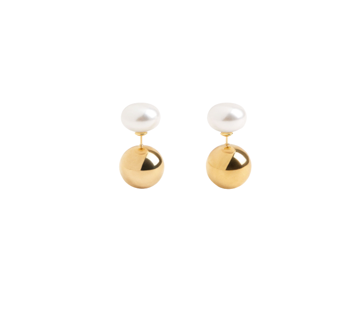 Day to Night-Pearl & Gold Double Stud Steel Earring