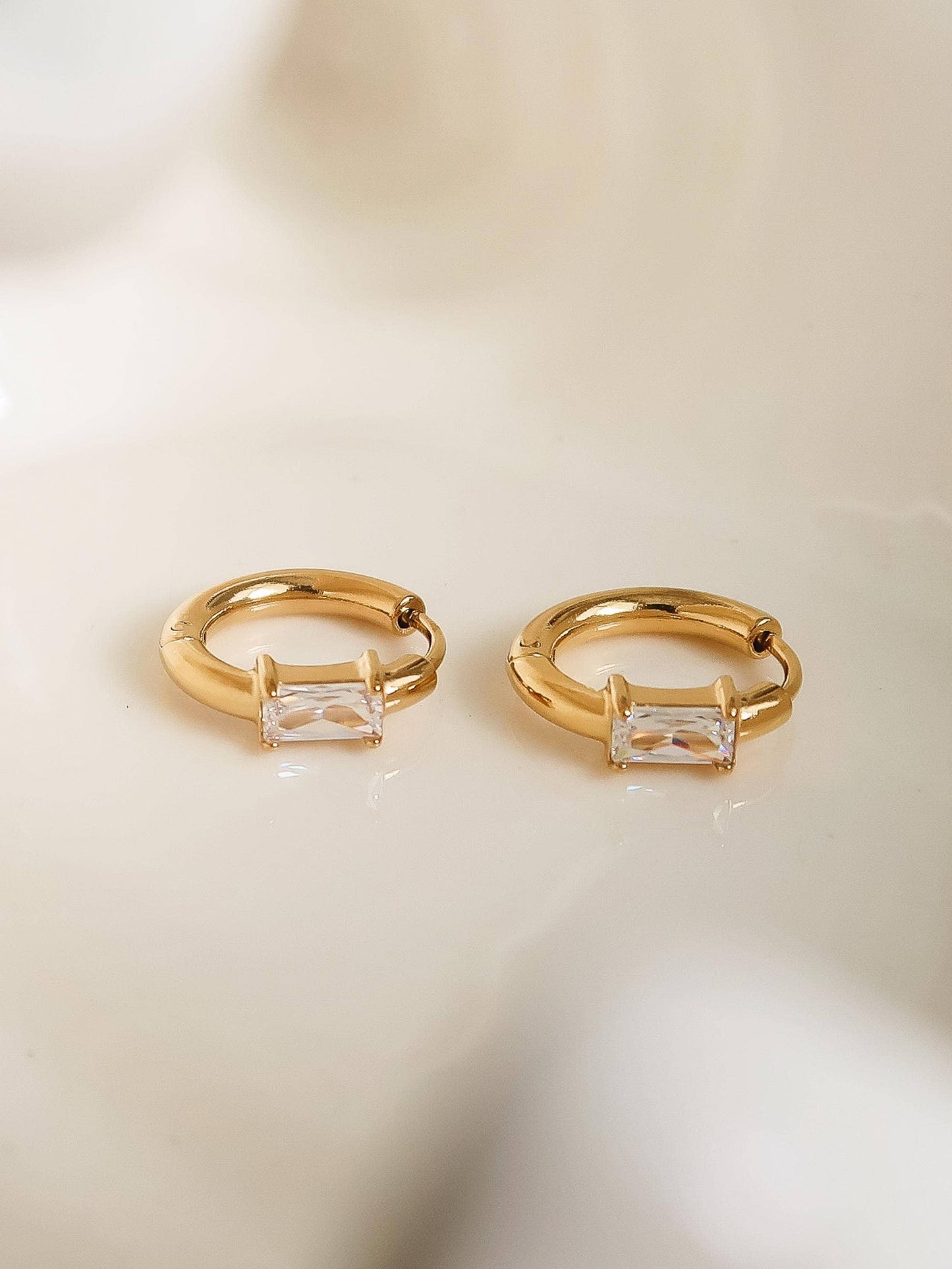 Adhara 18K Gold Non-Tarnish CZ Huggie Earrings: Yellow Gold / Square