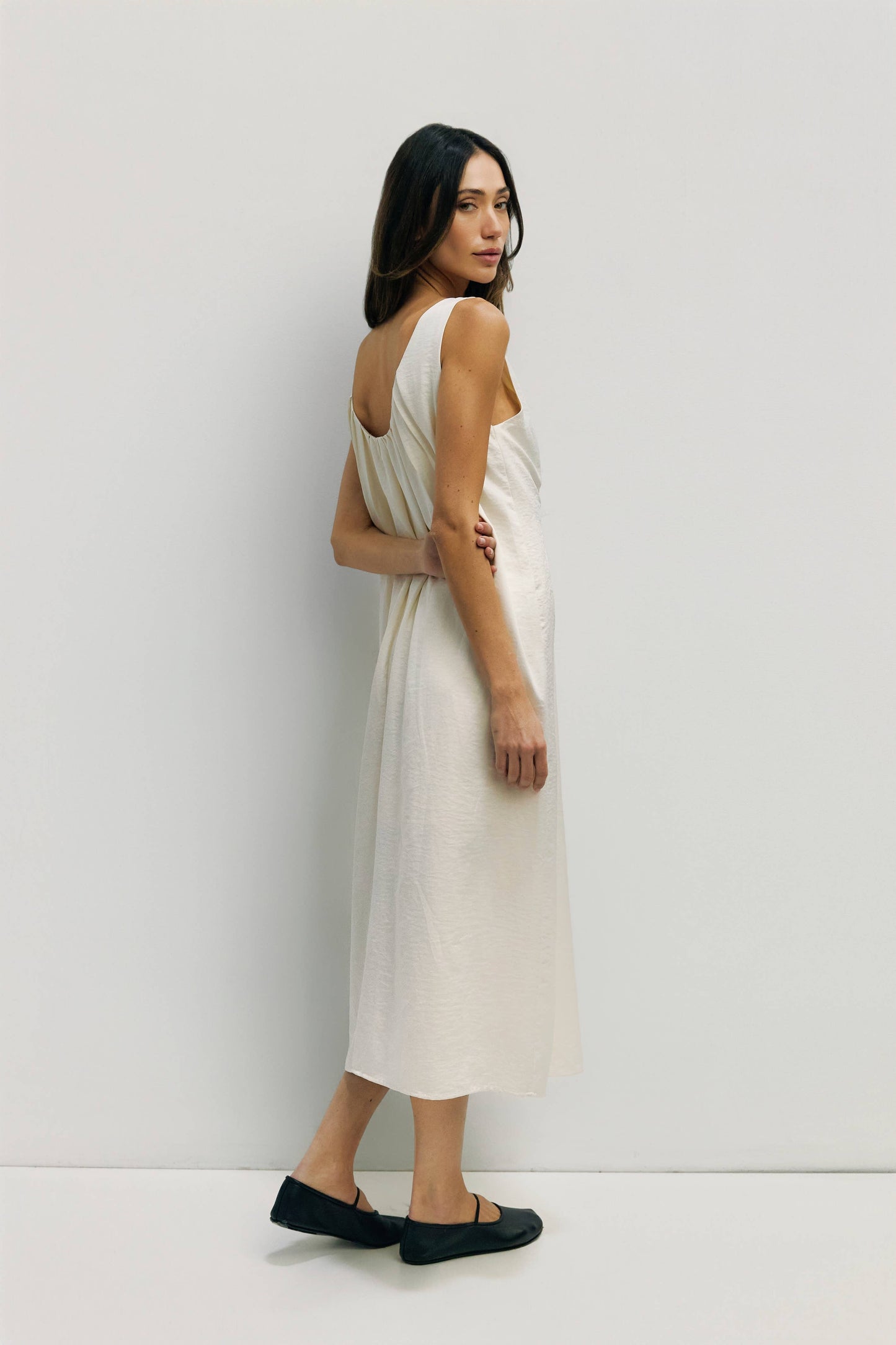 The Serenity Dress | Satin Babydoll Midi Dress: CREAM / SMALL
