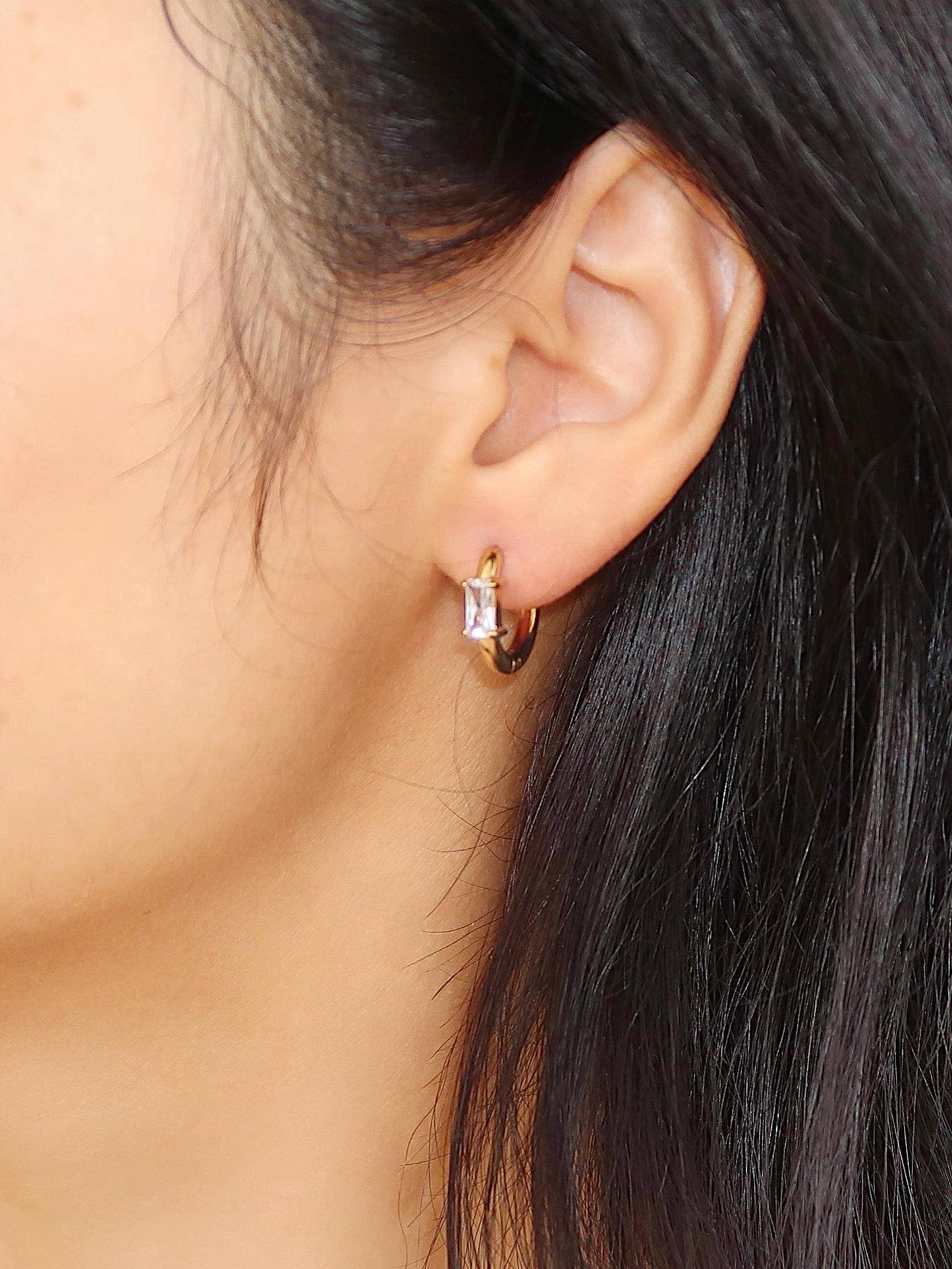Adhara 18K Gold Non-Tarnish CZ Huggie Earrings: Yellow Gold / Square