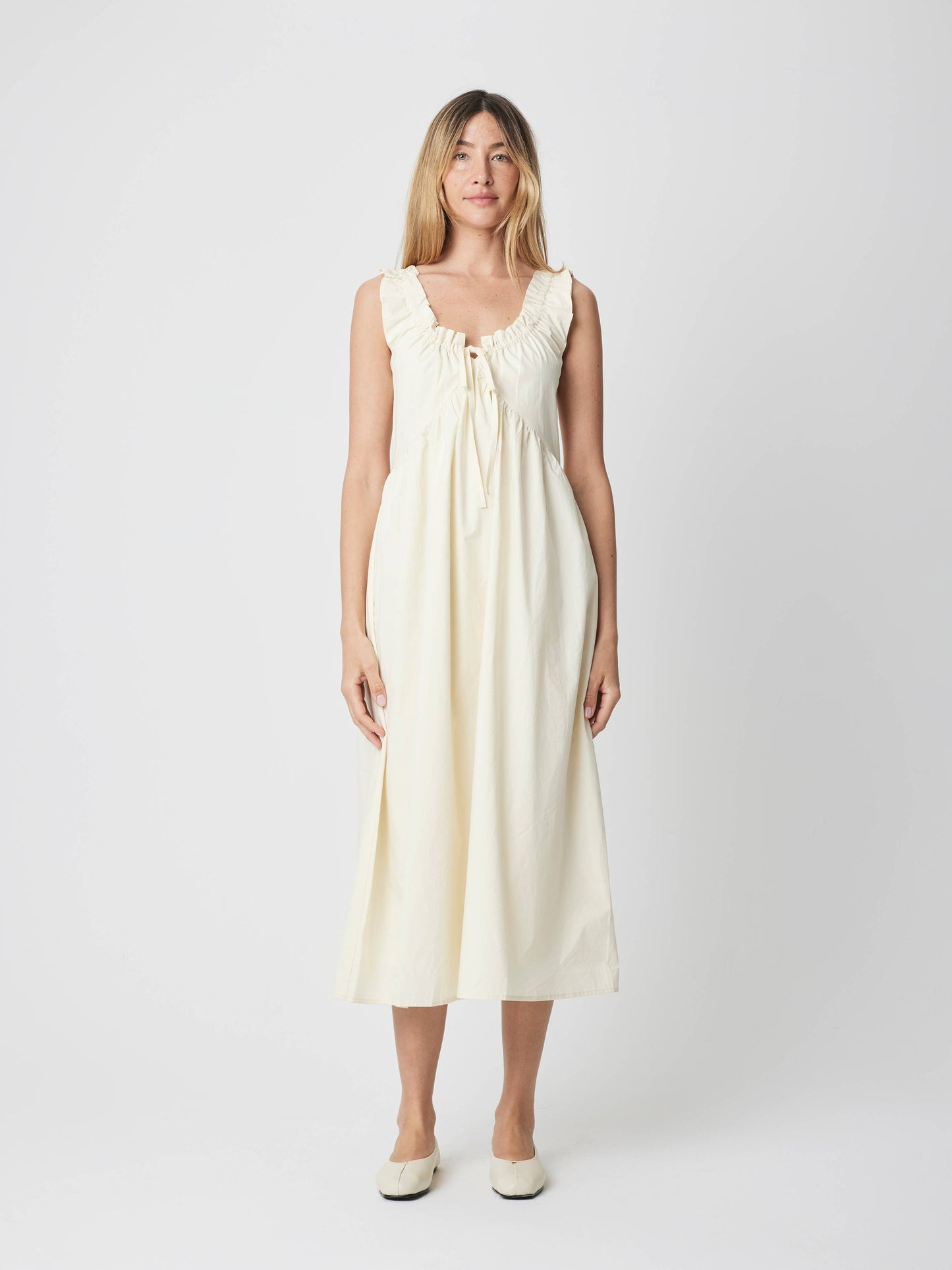 The Clare Dress | Poplin Midi Dress: CREAM / MEDIUM