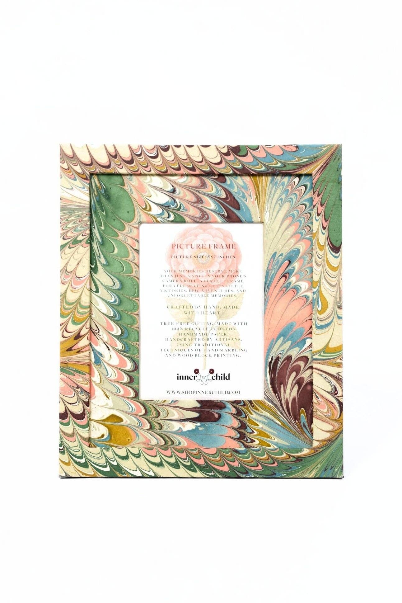 Hand-Marbled Large Picture Frame in Flatiron Feathers, 5x7