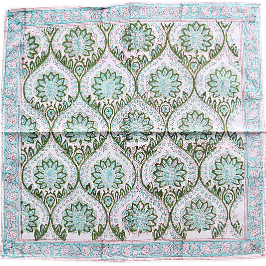 Jade Lattice Bloom - Block Printed Cotton Bandana
