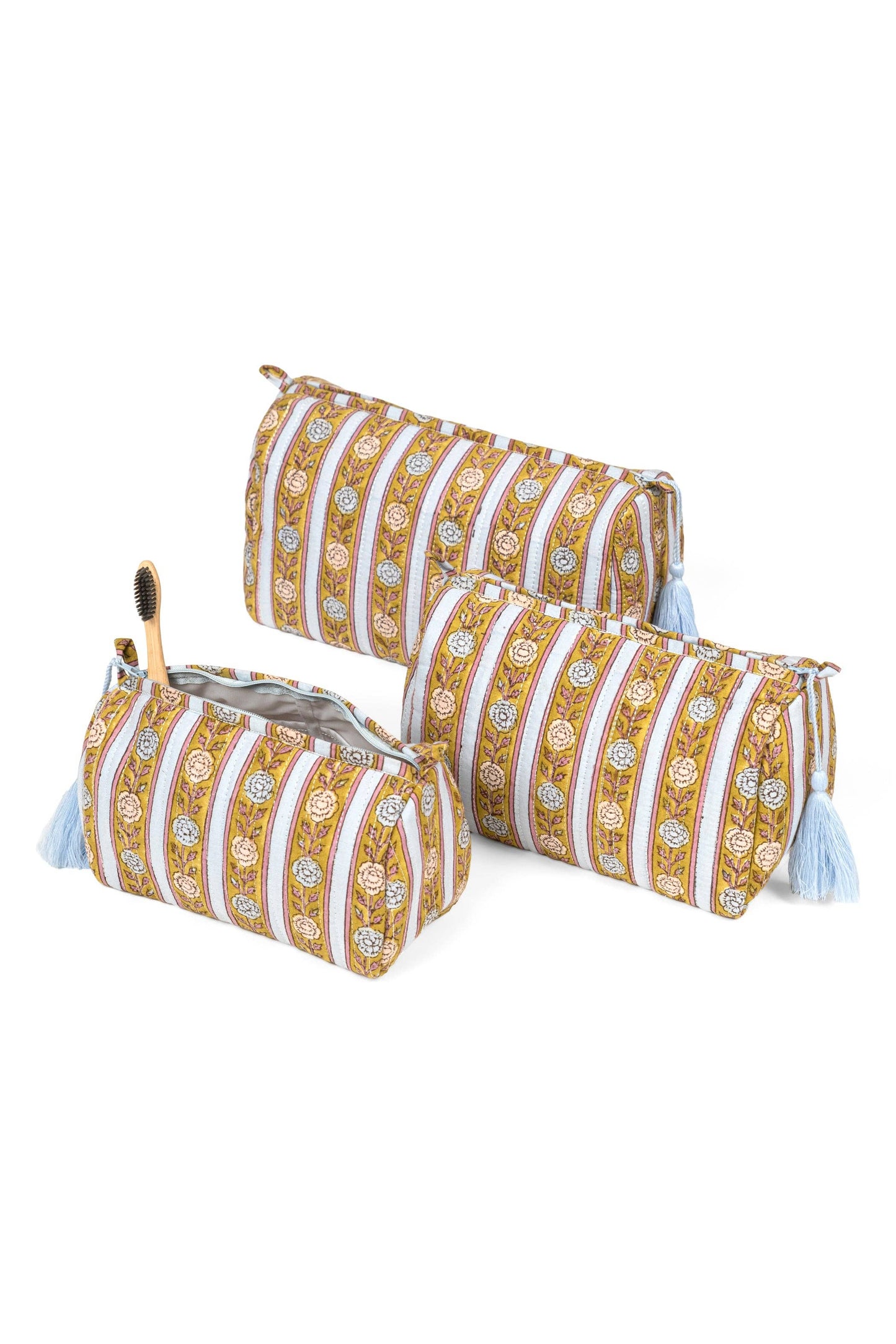 Vintage Floral Stripes Makeup Bag - Green: 3 sizes